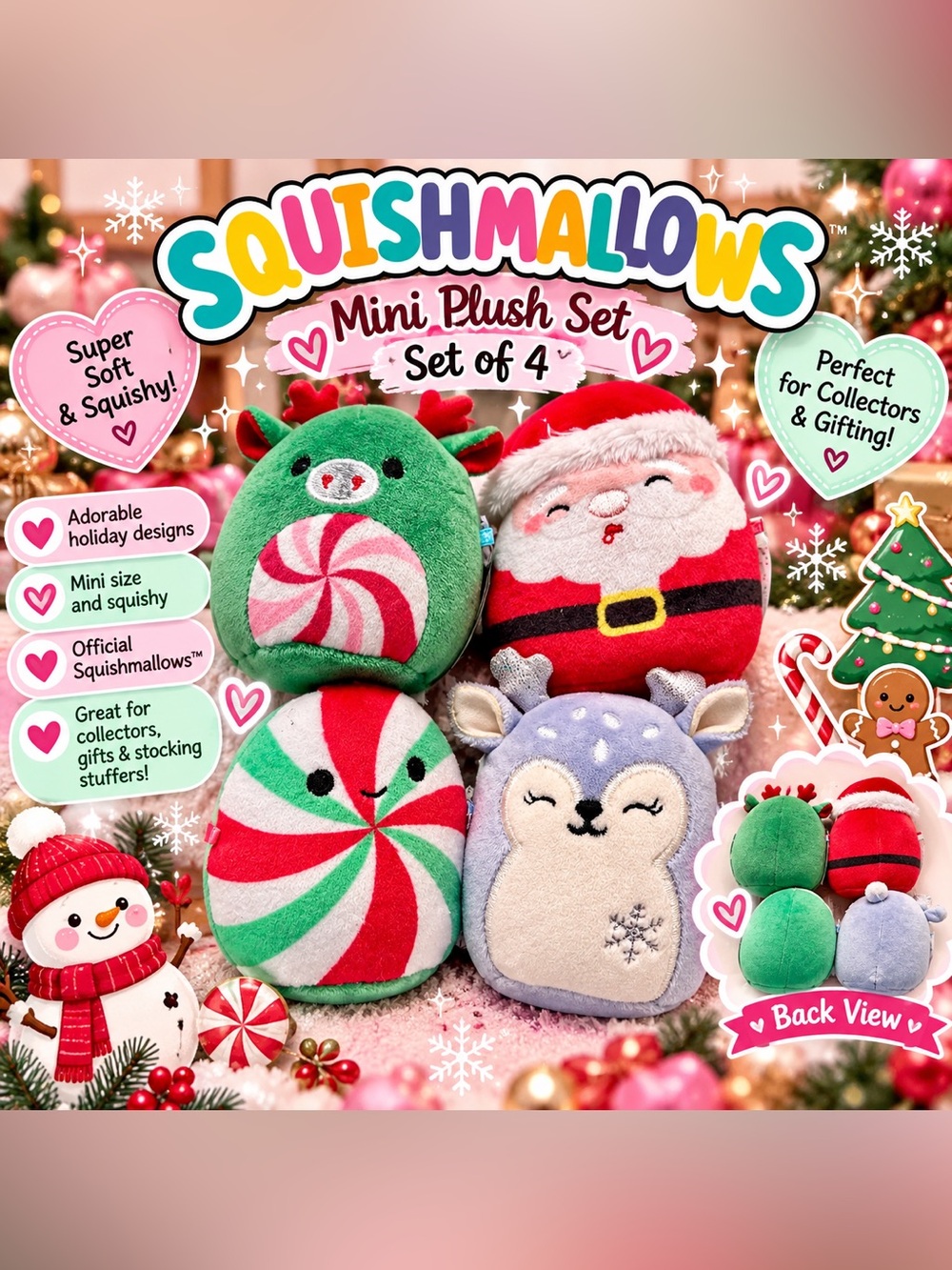 Squishmallows Mini Plush Set of 4 Holiday Characters NWT